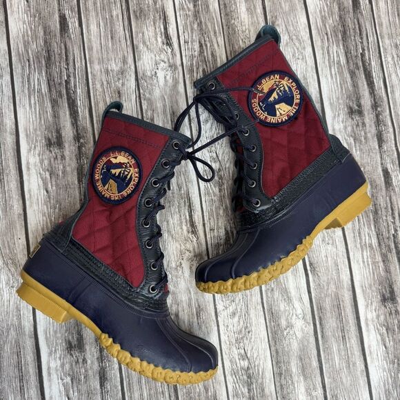 LL Bean Women's Explore the Maine Woods Quilted Bean Boots Winter Duck Patch 6 - Picture 2 of 10